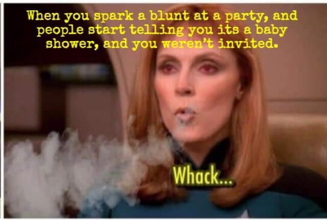 This meme is a humorous image of a woman from the TV show Star Trek: The Next Generation, Captain Jean-Luc Picard's ex-wife, who is known for her... unique personality. The image shows her blowing out a candle on a cake, with a caption that says "When you blow out the candles on your cake and it's a surprise party, but you're the one who's been planning it this whole time."